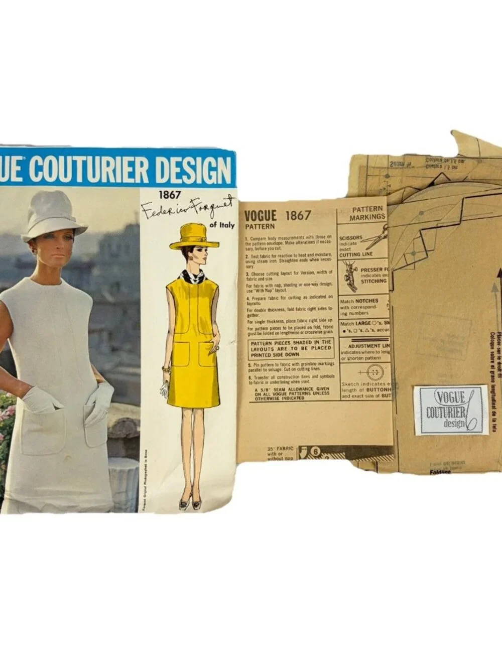 Vogue Couturier Design 1867 FEDERICO FORQUET Mod Sheath Dress Pattern Size 12
